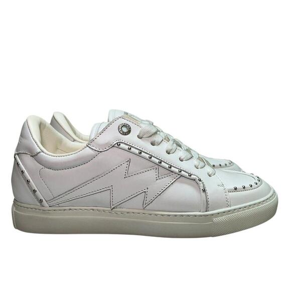 ZADIG & VOLTAIRE Zv1747 Flash White Cow Leather Low Top Studded Sneakers Sz 38 - Picture 5 of 15